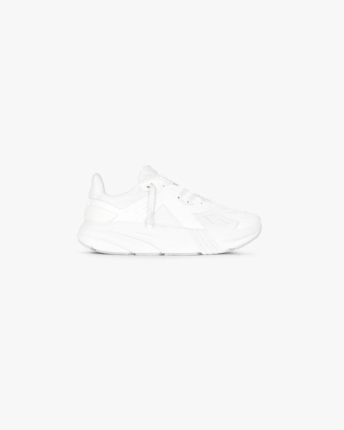Front product image of a mens white sneaker on a plain white background | 247 Arc-1 Runner in Flat White | Sleek design with clean lines | 247 Footwear | Represent Clo
