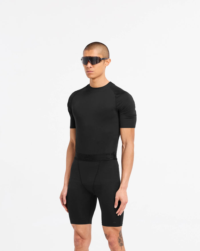 Back product image of a mens black t-shirt on a plain white background | 247 Compound T-Shirt in Black | T-shirt with raglan sleeves and quick drying fabric | 247 T-Shirts | Represent Clo