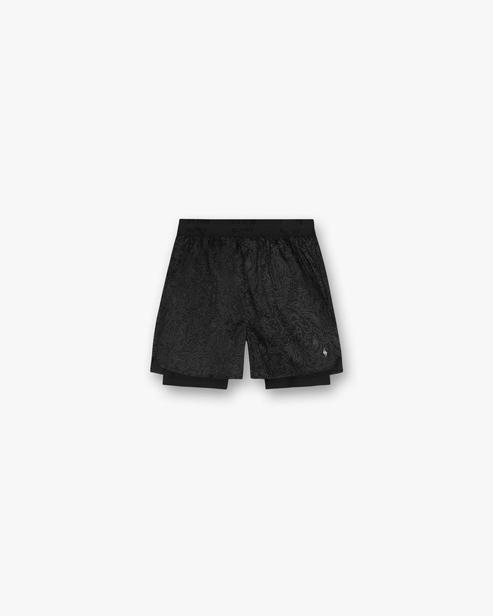 Front product image of mens black run shorts on a plain white background | 247 Contour 2-In-1 Run Shorts in Black | Technical 2-in-1 running shorts | 247 Shorts | Represent Clo
