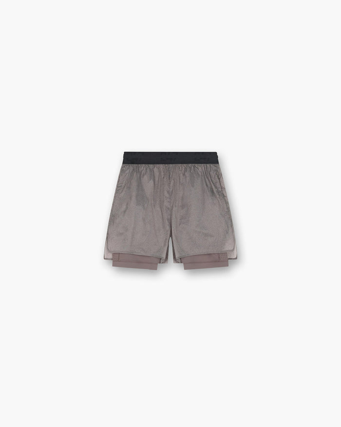 Front product image of mens black shorts on a plain white background | 247 Contour 2-In-1 Run Shorts in Pebble | Cotton shorts with 2-in-1 design | 247 Shorts | Represent Clo