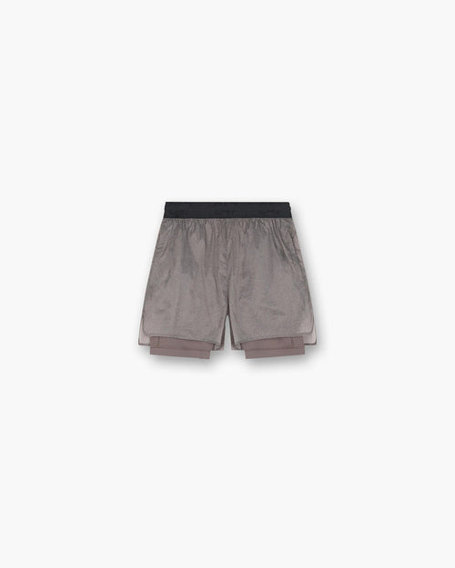 Front product image of mens black shorts on a plain white background | 247 Contour 2-In-1 Run Shorts in Pebble | Cotton shorts with 2-in-1 design | 247 Shorts | Represent Clo
