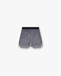 Front product image of mens grey shorts on a plain white background | 247 Contour 2-In-1 Run Shorts in Titanium | Shorts with built-in support and peached finish | 247 Shorts | Represent Clo