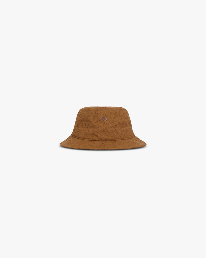 Front product image of a mens rust bucket hat on a plain white background | 247 Contour Bucket Hat in Rust | Lightweight bucket hat with breathable mesh panels | 247 Accessories | Represent Clo