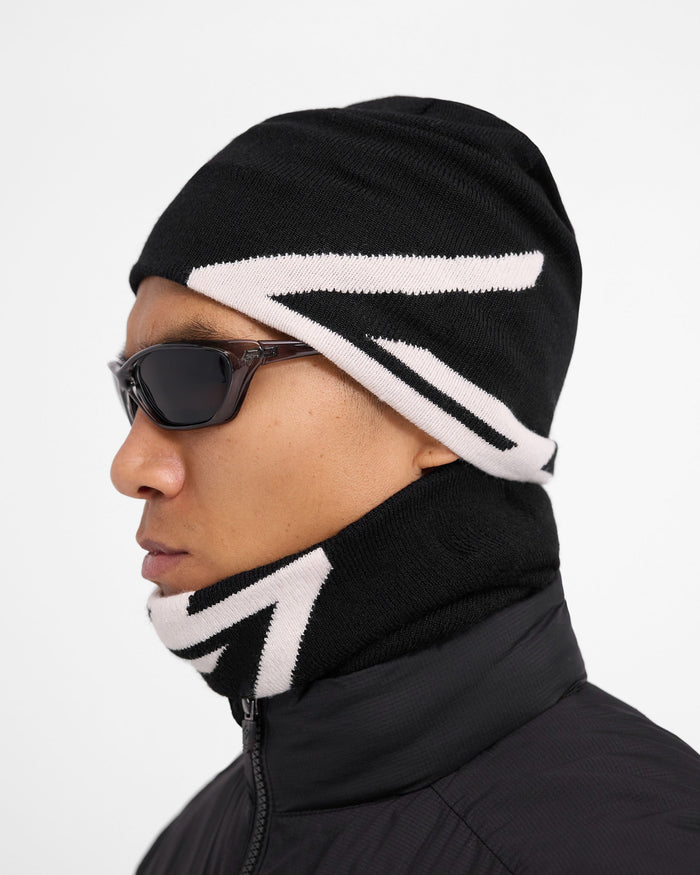 Front product image of a mens black snood on a plain white background | 247 Knitted Snood in Black | Wool blend snood with self fabric lining | 247 Accessories | Represent Clo