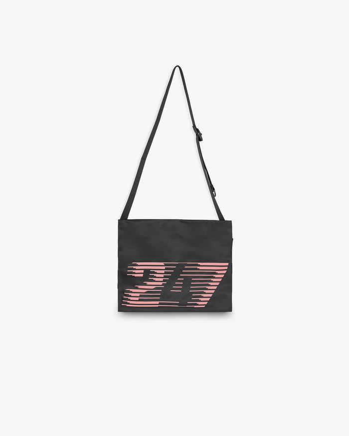 Back product image of a black bag on a plain white background | 247 Los Angeles Bag in Black | Ripstop fabric bag with zippered main compartment | 247 Accessories | Represent Clo
