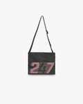 Back product image of a black bag on a plain white background | 247 Los Angeles Bag in Black | Ripstop fabric bag with zippered main compartment | 247 Accessories | Represent Clo