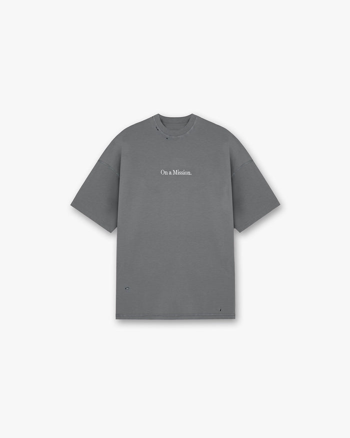 Front product image of a mens black oversized t-shirt on a plain white background | 247 On A Mission Oversized T-Shirt in Aged Black | Oversized t-shirt with vintage look and carbon finish | 247 T-Shirts | Represent Clo
