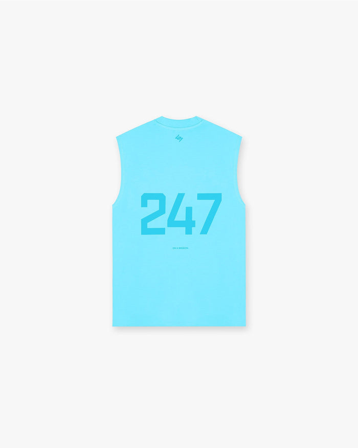 Back product image of a mens blue tank top on a plain white background | 247 Oversized Tank in Ultra Blue | Technical fabric with 4-way stretch and antibacterial finish | 247 T-Shirts | Represent Clo