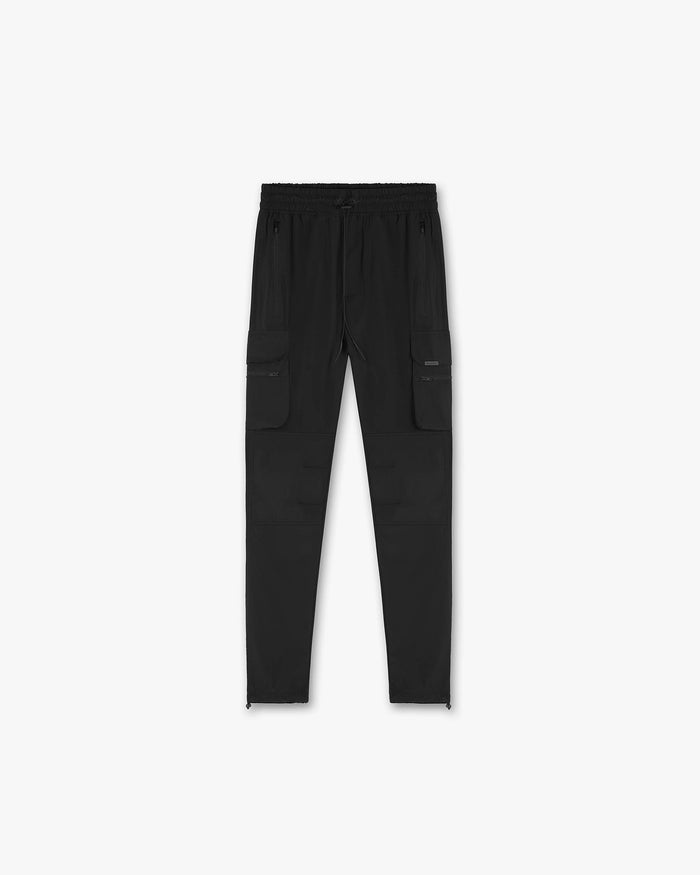 Front product image of mens black pants on a plain white background | 247 Pant in Black | Oversized boxy silhouette track jacket | 247 Pants | Represent Clo