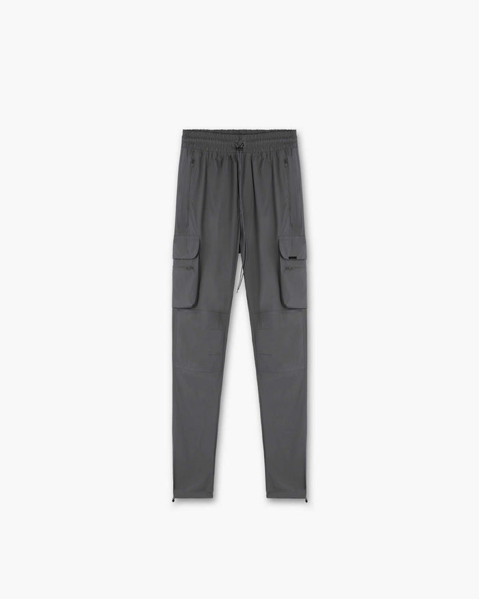 Front product image of a mens grey pant on a plain white background | 247 Pant in Grey | Lightweight nylon pants with elasticated cuffs | 247 Pants | Represent Clo