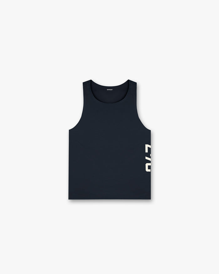 Front product image of a mens navy singlet on a plain white background | 247 Singlet in Navy | Classic mens t-shirt made from cotton | 247 T-Shirts | Represent Clo