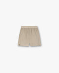 Front product image of mens grey shorts on a plain white background | 247 Training Shorts in Pebble | Polyester shorts in light grey | 247 Shorts | Represent Clo