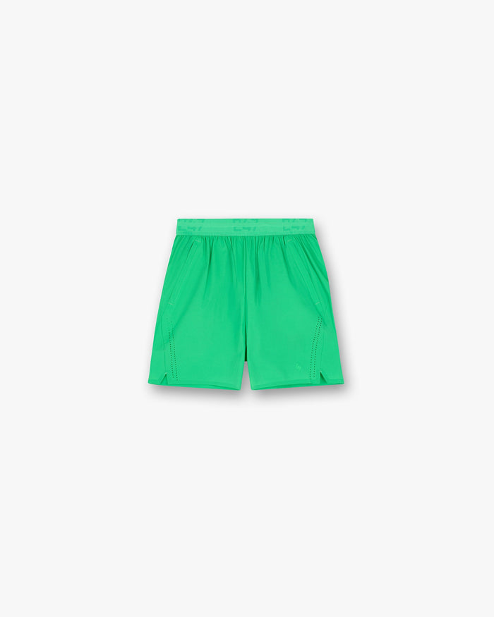 Front product image of mens green shorts on a plain white background | 247 Training Shorts in Speed Green | Performance shorts with water-resistant technology | 247 Shorts | Represent Clo