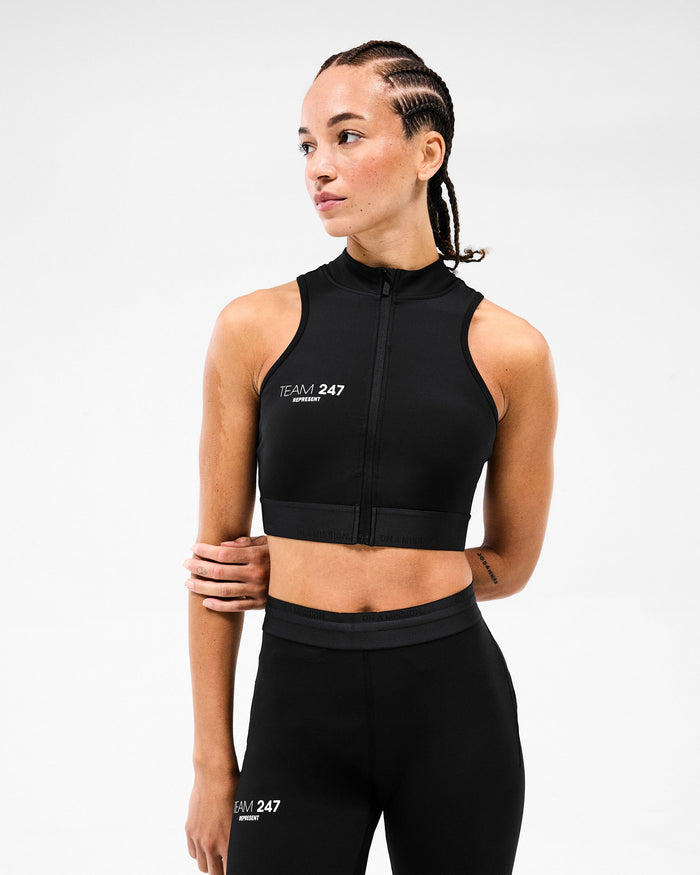247 Zip Front Performance Crop - Black