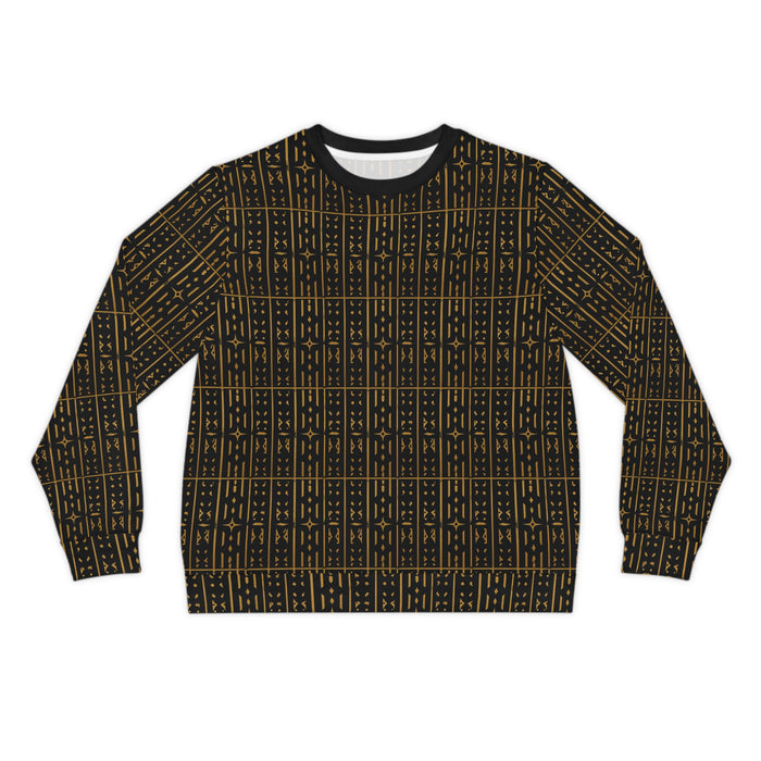 Adinkra Pattern Sweatshirt | West African Symbol Print, Black & Gold