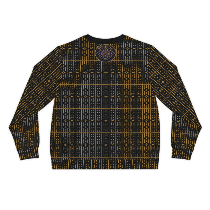Adinkra Pattern Sweatshirt | West African Symbol Print, Black & Gold