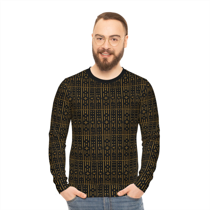 Adinkra Pattern Sweatshirt | West African Symbol Print, Black & Gold