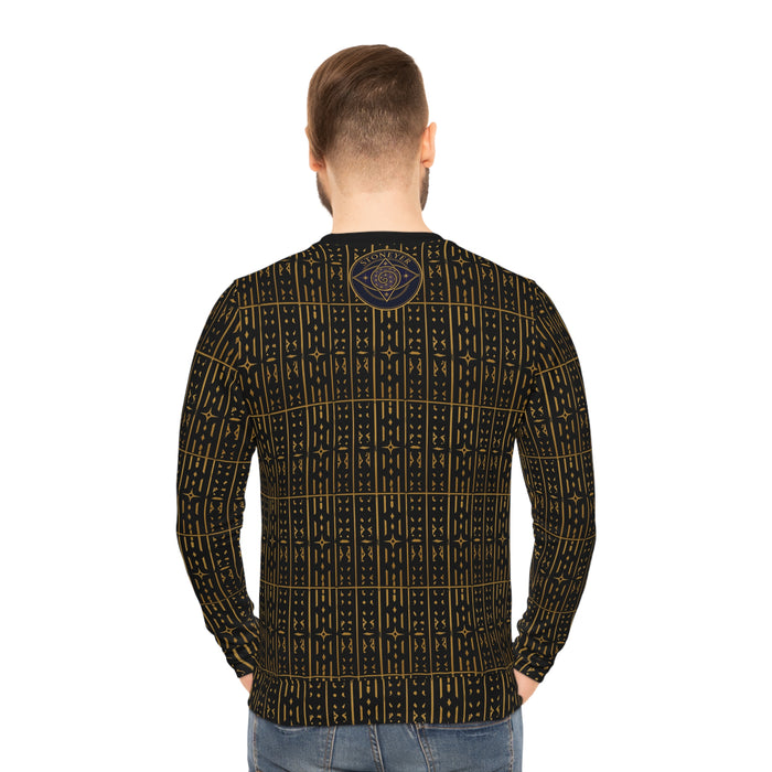 Adinkra Pattern Sweatshirt | West African Symbol Print, Black & Gold