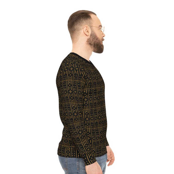 Adinkra Pattern Sweatshirt | West African Symbol Print, Black & Gold