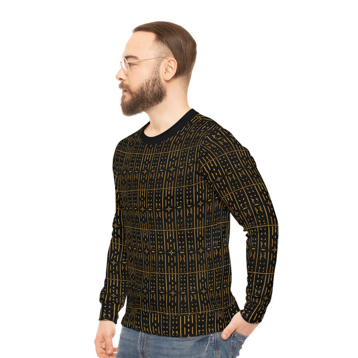 Adinkra Pattern Sweatshirt | West African Symbol Print, Black & Gold