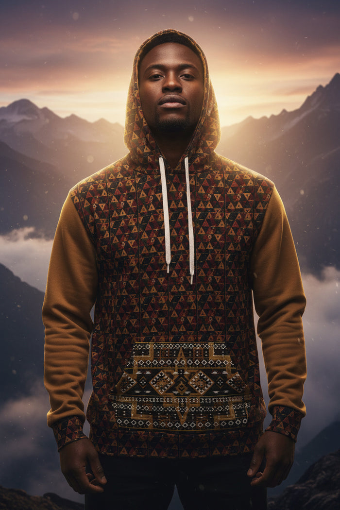 Andes Mountain Ancestorial Inspired Tribal Print Combined with Tigre Biblical Cross Design Hoodie