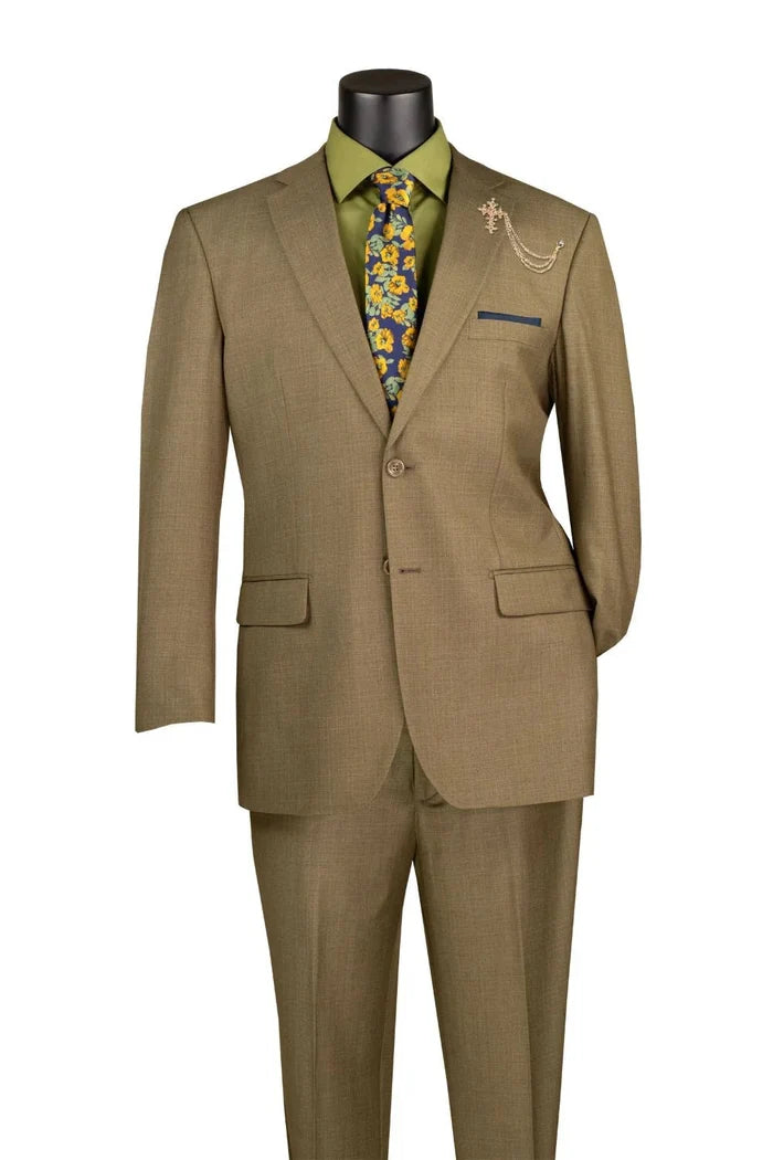Arezzo Collection – Taupe Regular Fit Textured Weave 2-Piece Suit - Upscale Men's Fashion