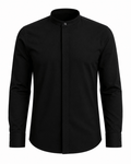 Banded Collar Dress Shirt, Black - Upscale Men's Fashion