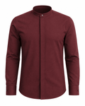 Banded Collar Dress Shirt, Burgundy - Upscale Men's Fashion