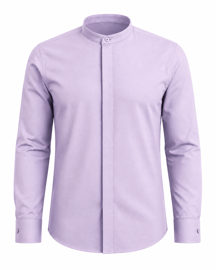 Banded Collar Dress Shirt, Lavender - Upscale Men's Fashion