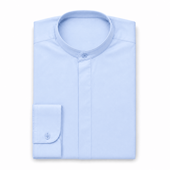 Banded Collar Dress Shirt, Light Blue - Upscale Men's Fashion