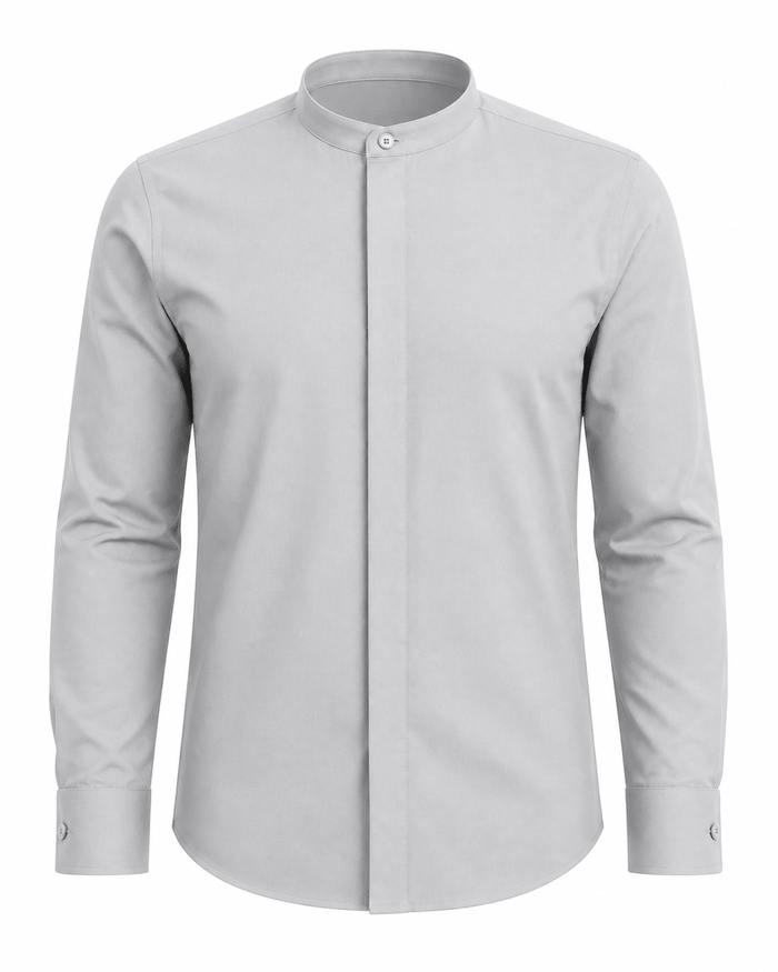 Banded Collar Dress Shirt ,Silver - Upscale Men's Fashion