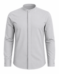 Banded Collar Dress Shirt ,Silver - Upscale Men's Fashion