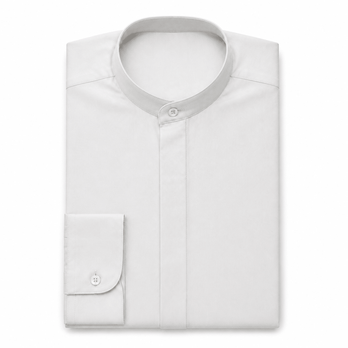 Banded Collar Dress Shirt ,Silver - Upscale Men's Fashion