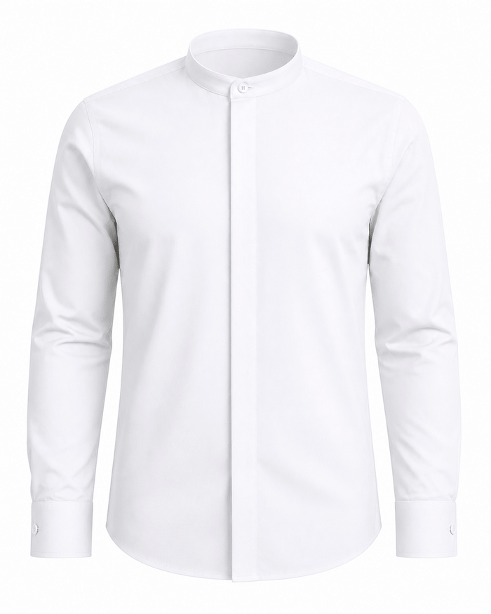 Banded Collar Dress Shirt, White - Upscale Men's Fashion