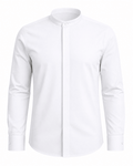 Banded Collar Dress Shirt, White - Upscale Men's Fashion