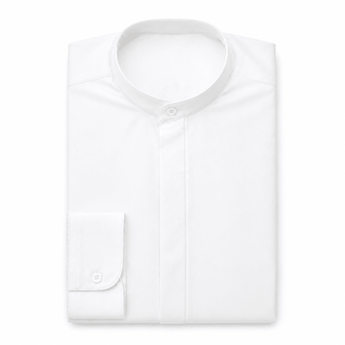 Banded Collar Dress Shirt, White - Upscale Men's Fashion