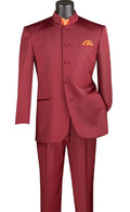 Banded Collar Regular Fit 2-Piece Suit – Burgundy - Vienna Collection - Upscale Men's Fashion