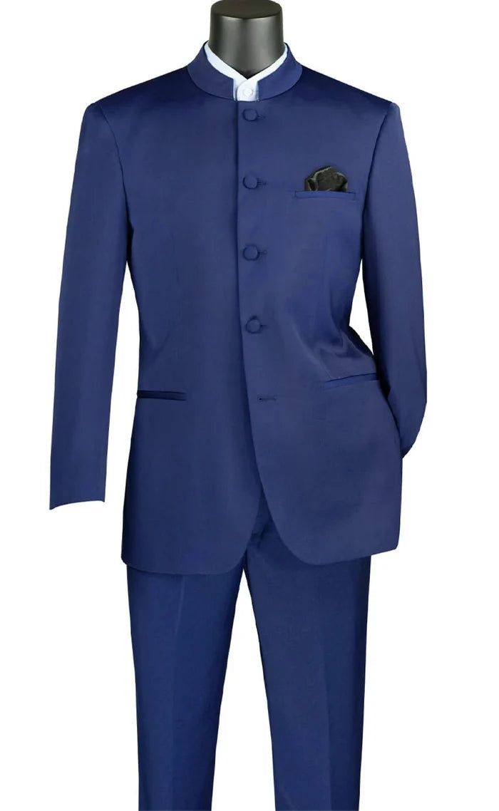 Banded Collar Regular Fit 2-Piece Suit – Navy- Vienna Collection - Upscale Men's Fashion