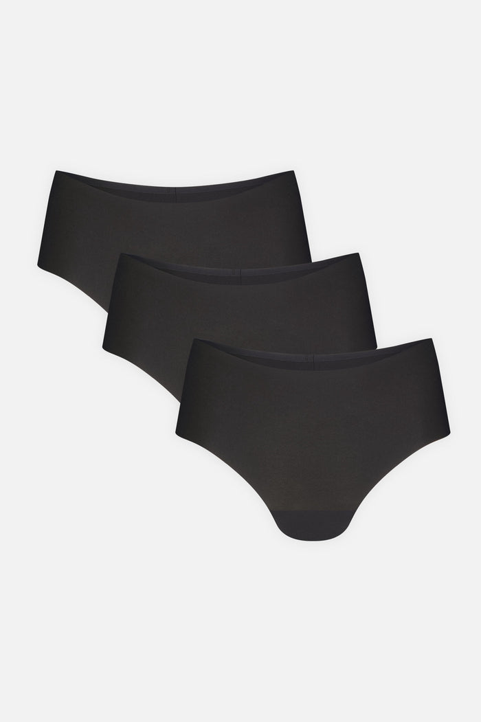 Black boy shorts 3-pack, three pairs laid flat