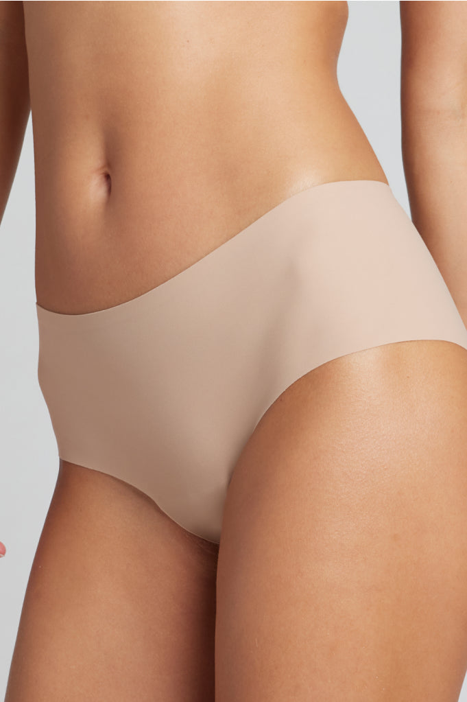 Buff boyshort underwear, front view with full-coverage leg.