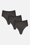 Three-pack black high rise briefs, smooth stretch fabric