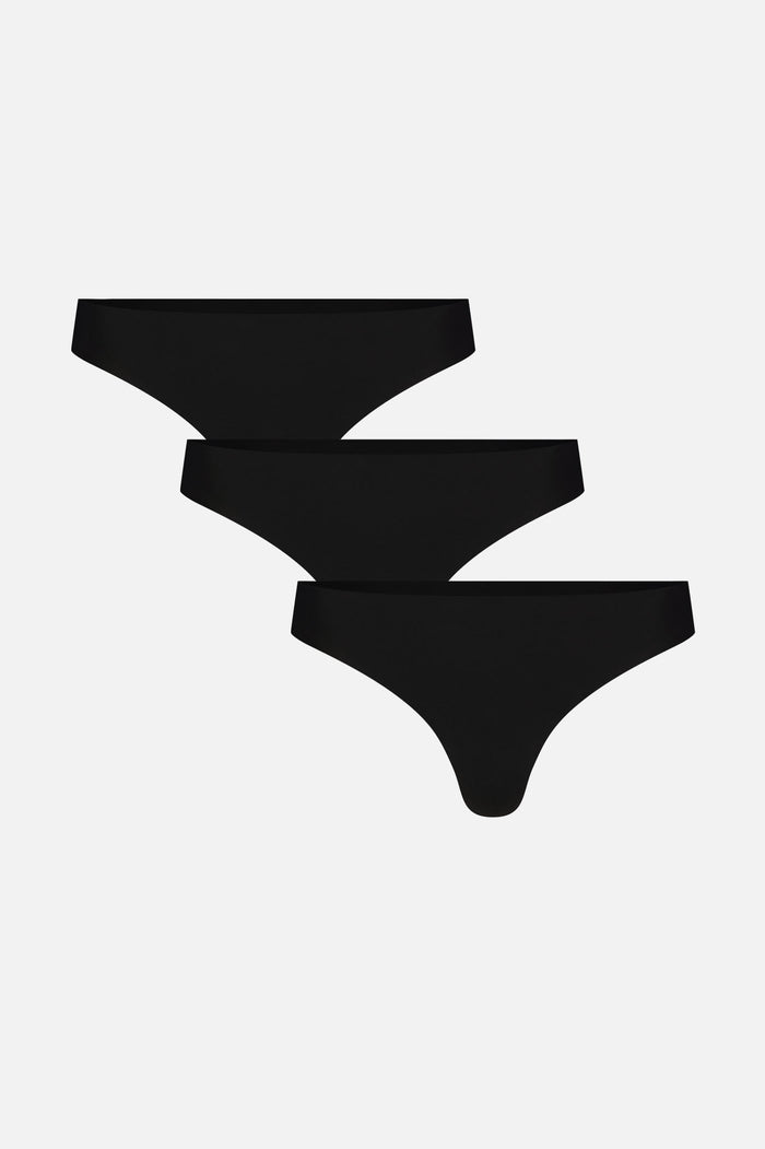 Black low-rise thong underwear, 3-pack