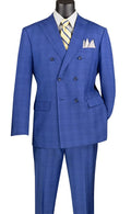 Bellagio Collection – Blue Regular Fit Glen Plaid Double-Breasted Suit - Upscale Men's Fashion