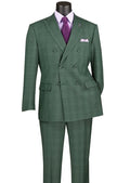 Bellagio Collection – Forest Green Regular Fit Glen Plaid Double-Breasted Suit - Upscale Men's Fashion