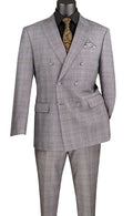 Bellagio Collection – Gray Regular Fit Glen Plaid Double-Breasted Suit - Upscale Men's Fashion