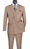 Bellagio Collection – Tan Regular Fit Glen Plaid Double-Breasted Suit - Upscale Men's Fashion