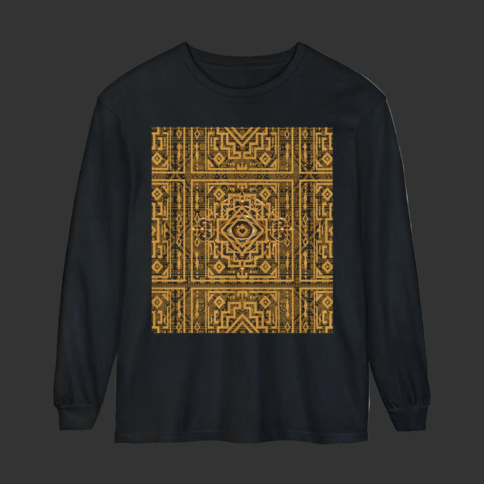 Black Cotton T-Shirt with Gold Sacred Geometry