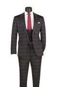 Black Glen Plaid Slim Fit 3 Piece Suit for Men – Peak Lapel Stretch Suit – Savoy Collection - Upscale Men's Fashion