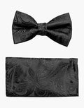 Black Paisley Bow Tie and Hanky Set - Upscale Men's Fashion