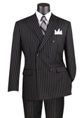 Black Pinstripe Regular Fit Double-Breasted Suit – Banker Collection - Upscale Men's Fashion
